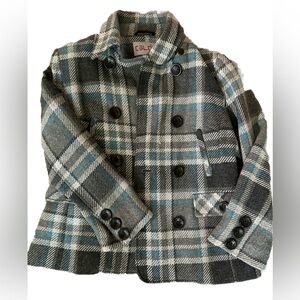 Girls or Petite Womans Peacoat-Gray and Blue-Large